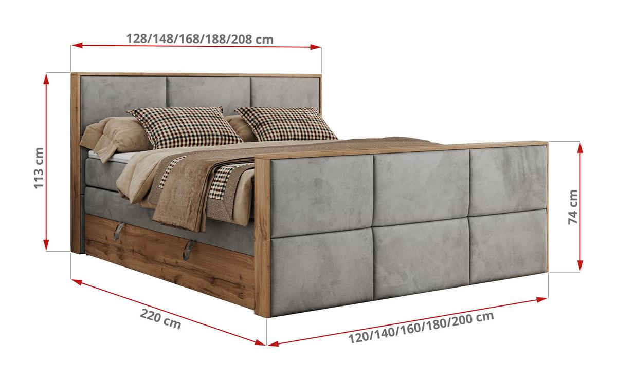 BOXSPRINGBETT ALBERO 2 KING DUO 180/200 Hellgrau Velvet - H4 - Hellgrau, Holz/Textil (180/200cm) - MKS