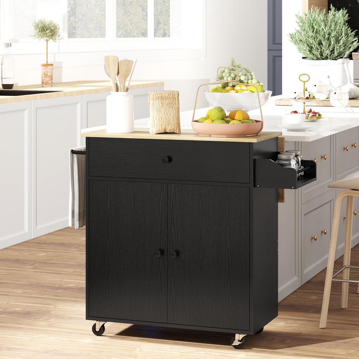 KÜCHENINSEL Spanplatte MDF Schwarz - Schwarz, Holzwerkstoff/Metall (42/87/106cm) - HOMCOM