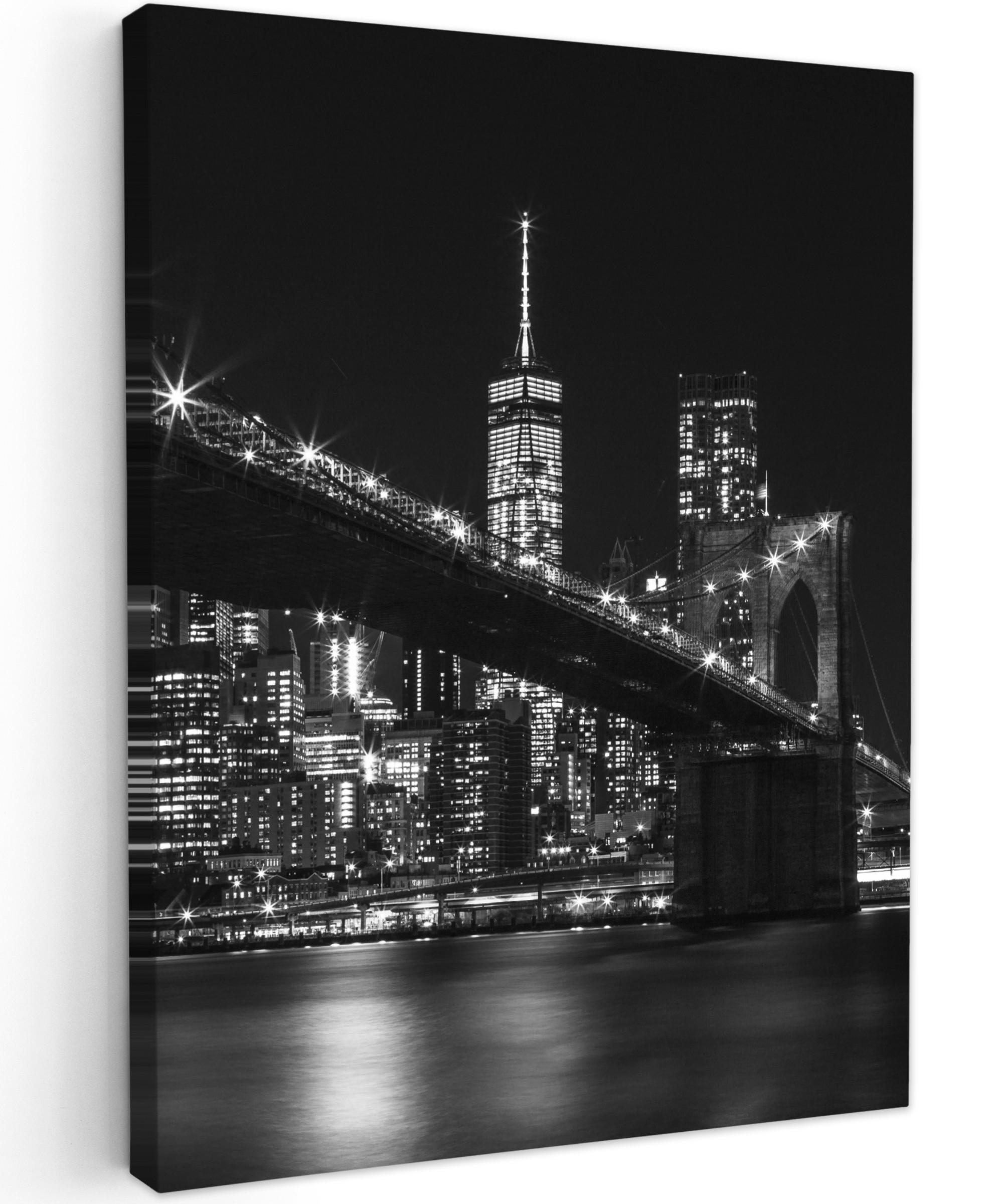 LEINWANDBILD New York - Brooklyn - Brücke Wandbild Wohnzimmer 60x80 cm - Schwarz, Textil (60/80cm) - MuchoWow