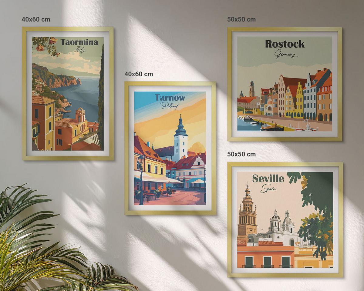 BILDER SET 4er Set - 50x50 cm & 40x60 cm Goldrahmen - Architektur der Küstenstädte - Goldfarben, Kunststoff (50/50cm) - TULUP