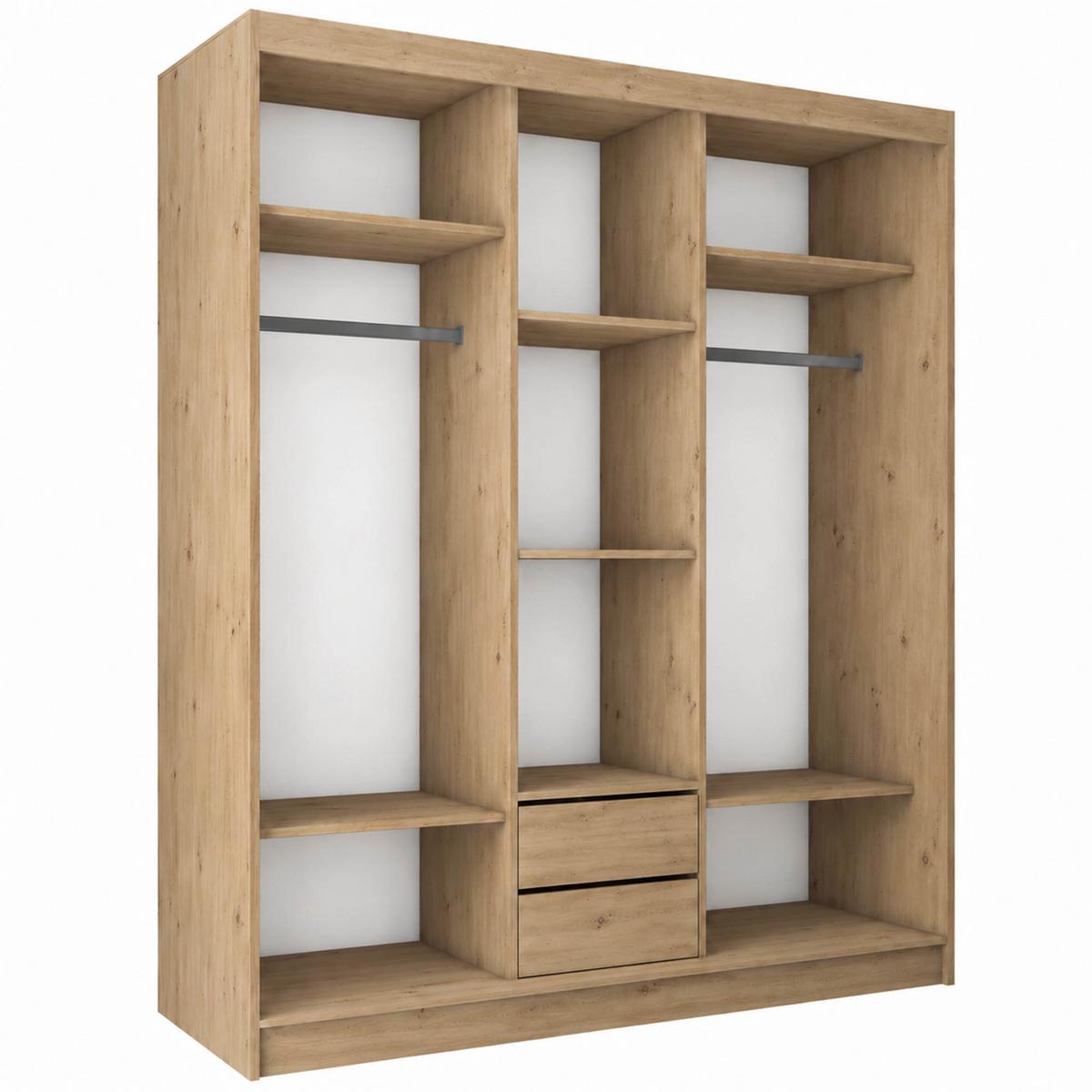 SCHWEBETÜRENSCHRANK Debra mit 3 Türen, 180/216/61 eiche Artisan mit Spiegel - Eiche Artisan, Holzwerkstoff (180/216/61cm) - Beautysofa