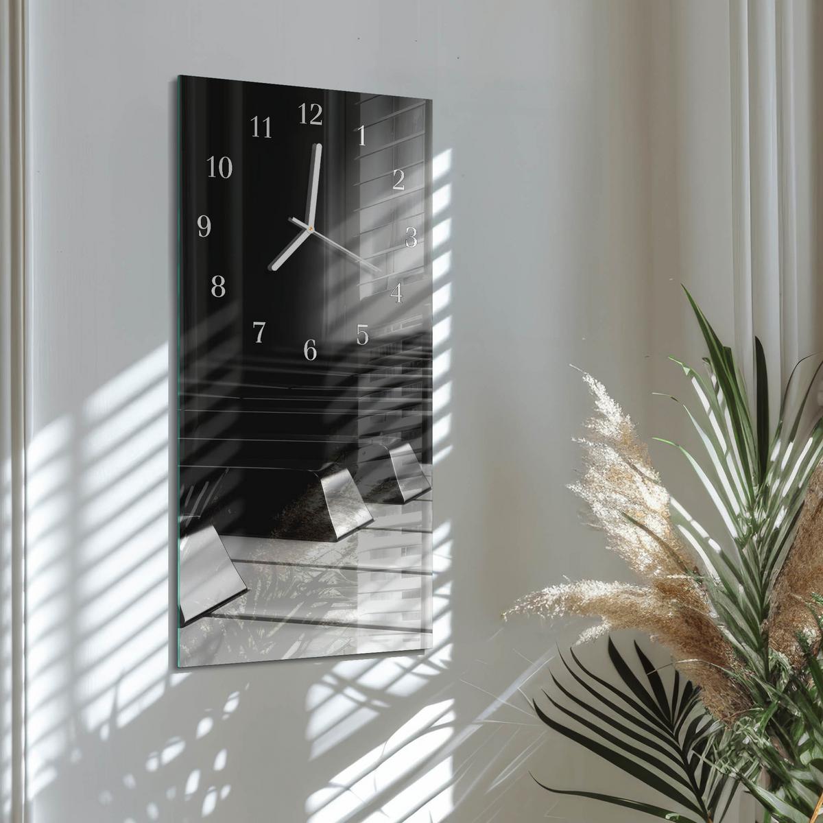 WANDUHR aus Glas 30x60 cm - Klaviertasten - Grau, Glas (30/60/0.4cm) - TULUP