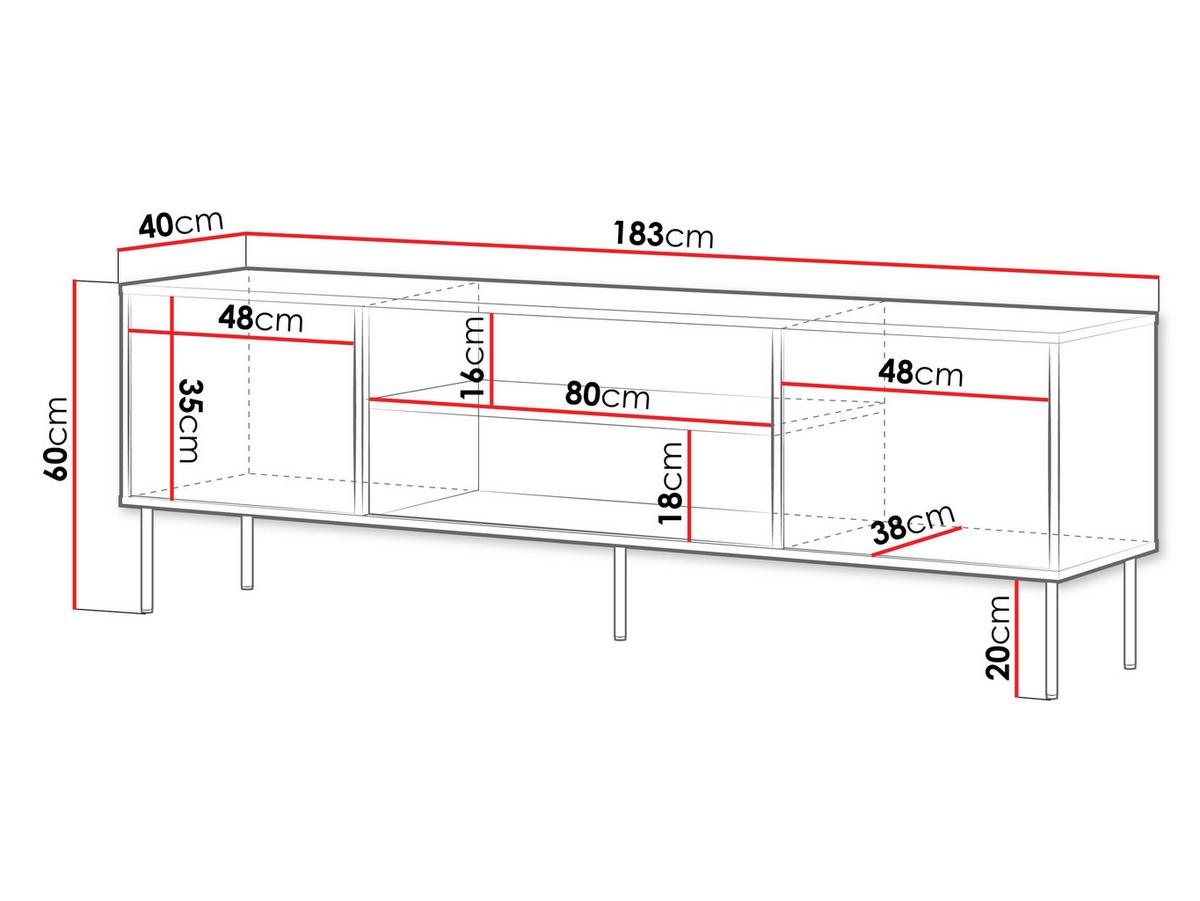 TV-LOWBOARD Domi 180 2D EF - Eichefarben/Schwarz, Holzwerkstoff/Metall (183/60/40cm) - MIRJAN24