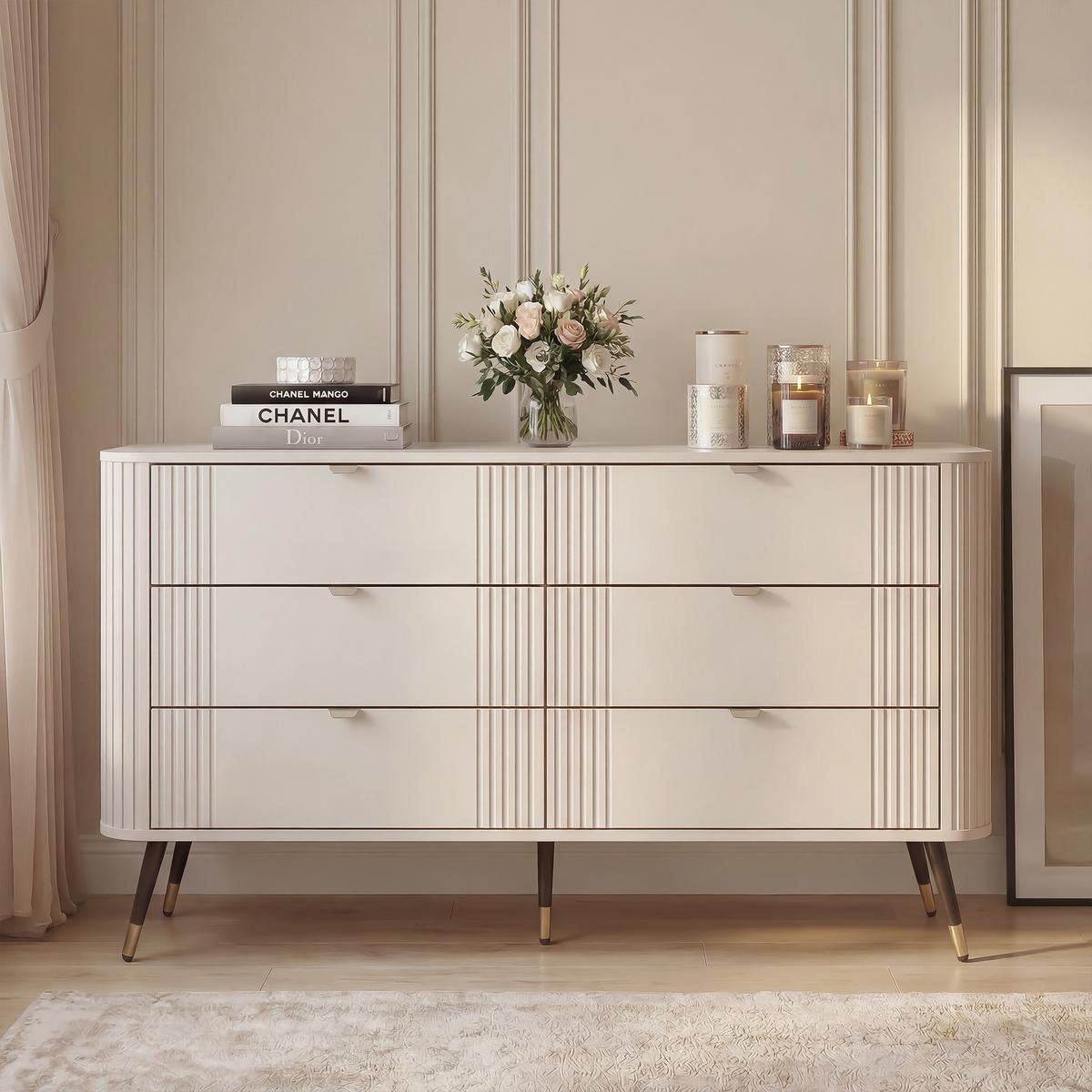 KOMMODE AURA mit Schubladen auf Füßen - Beige, Holzwerkstoff (138/80/40cm) - Idohome