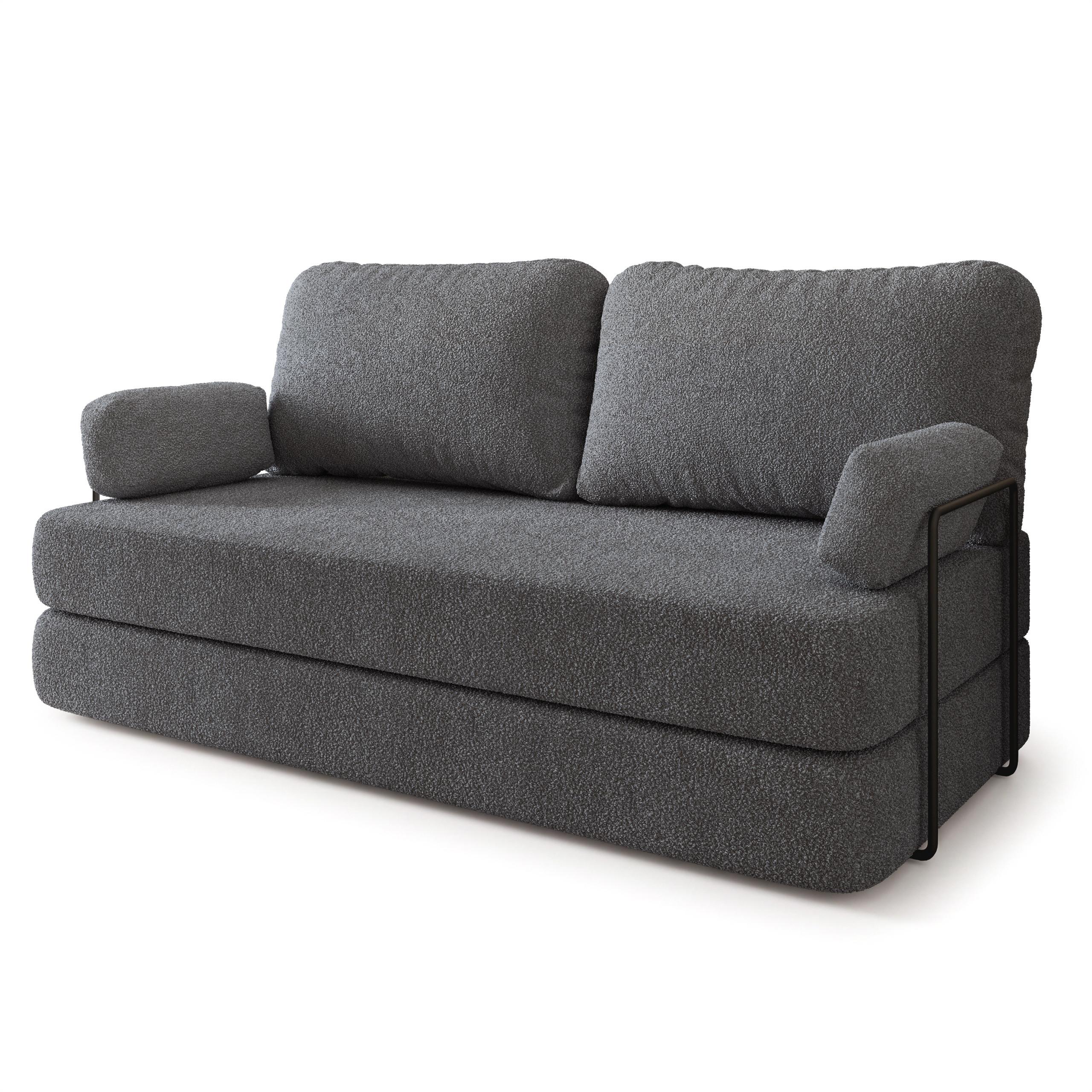 BETTSOFA NIKSI aus Schaumstoff Bucle-Stoff Grau Schlaffunktion - Grau, Textil (170/86/80cm) - MASSENO