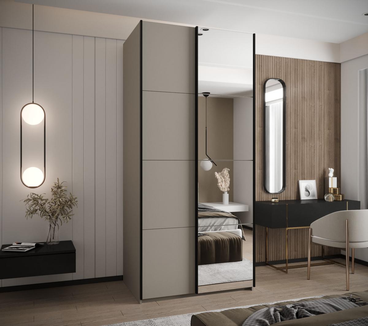 SCHWEBETÜRENSCHRANK 245,5/120/64 2-türig - Kaschmir/Schwarz, Holz/Metall (120/245/64cm) - Abiks Möbel