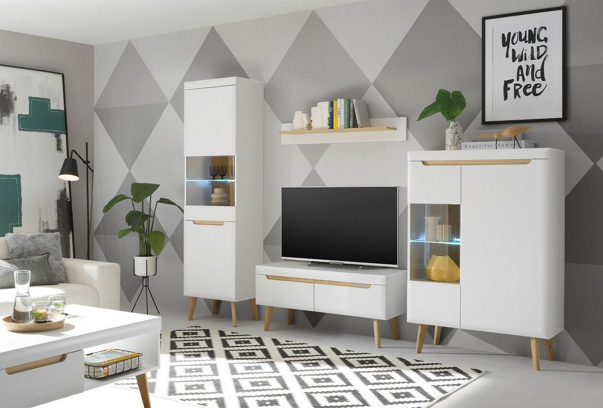 TV-LOWBOARD weiß matt, Eiche, skandinavisch 107 cm, TV-Unterteil mit Vollauszug - Eichefarben/Weiß, Holz/Holzwerkstoff (107/50/50cm) - Furn.Design