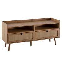LOWBOARD Eiche-Dekor Rattan Modern Stil 120x56x39 cm mit Schubladen - Eichefarben/Braun, Holz (120/56/39cm) - KADIMA DESIGN