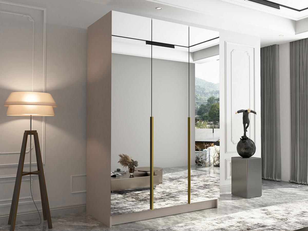 KLEIDERSCHRANK Calia III - Beige/Goldfarben, Holzwerkstoff/Metall (150/215/58cm) - MIRJAN24