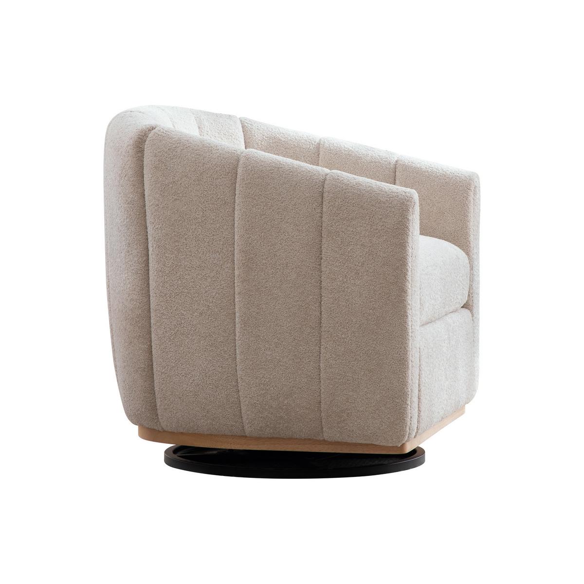 DREHSESSEL Beige Chenille Kürbis-Design 360° mit Metallfuß - Beige, Textil (81/75.5/73cm) - Urban Meuble