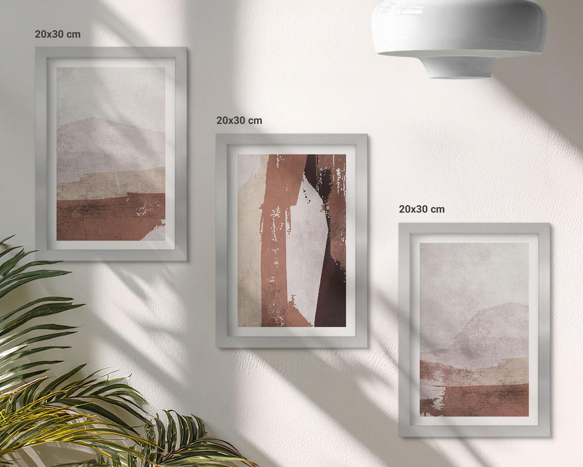 BILDER SET 3er Set - 20x30 cm Silberner Rahmen - Braun-beige abstrakte Muster - Silberfarben, Kunststoff (20/30cm) - TULUP