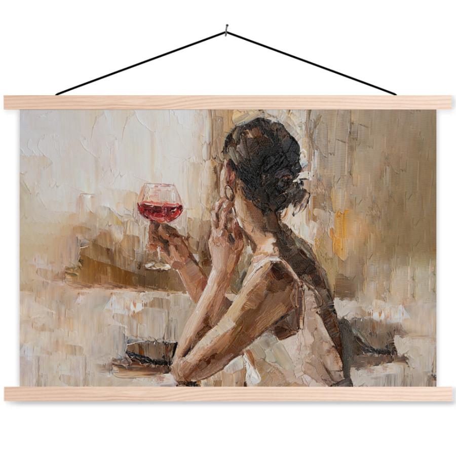 POSTER MIT MAGNETLEISTEN Ölgemälde - Frau - Wein Wandbilder 60x40 cm - Hellbraun, Textil (60/40/0.15cm) - MuchoWow
