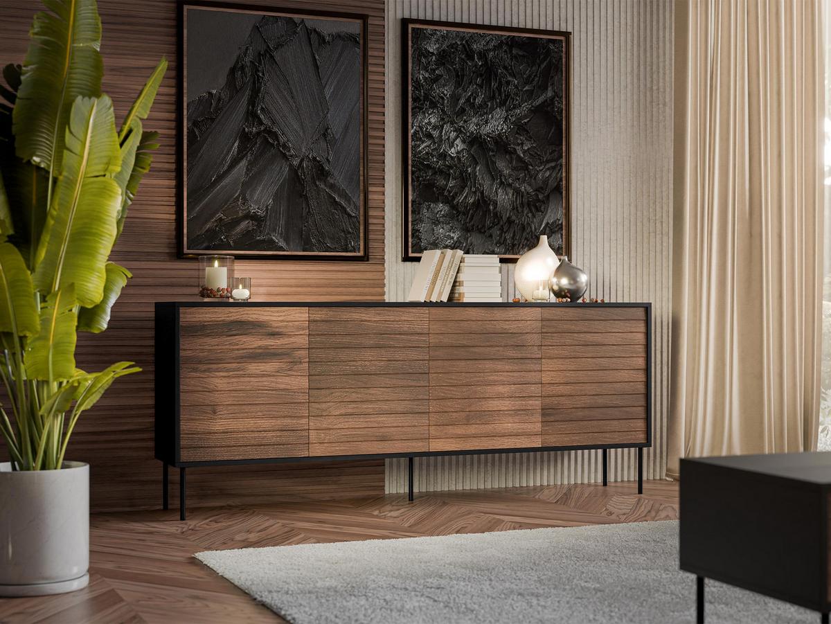 SIDEBOARD Cortina 200 4D - Schwarz/Braun, Holzwerkstoff/Metall (200/81/40cm) - MIRJAN24