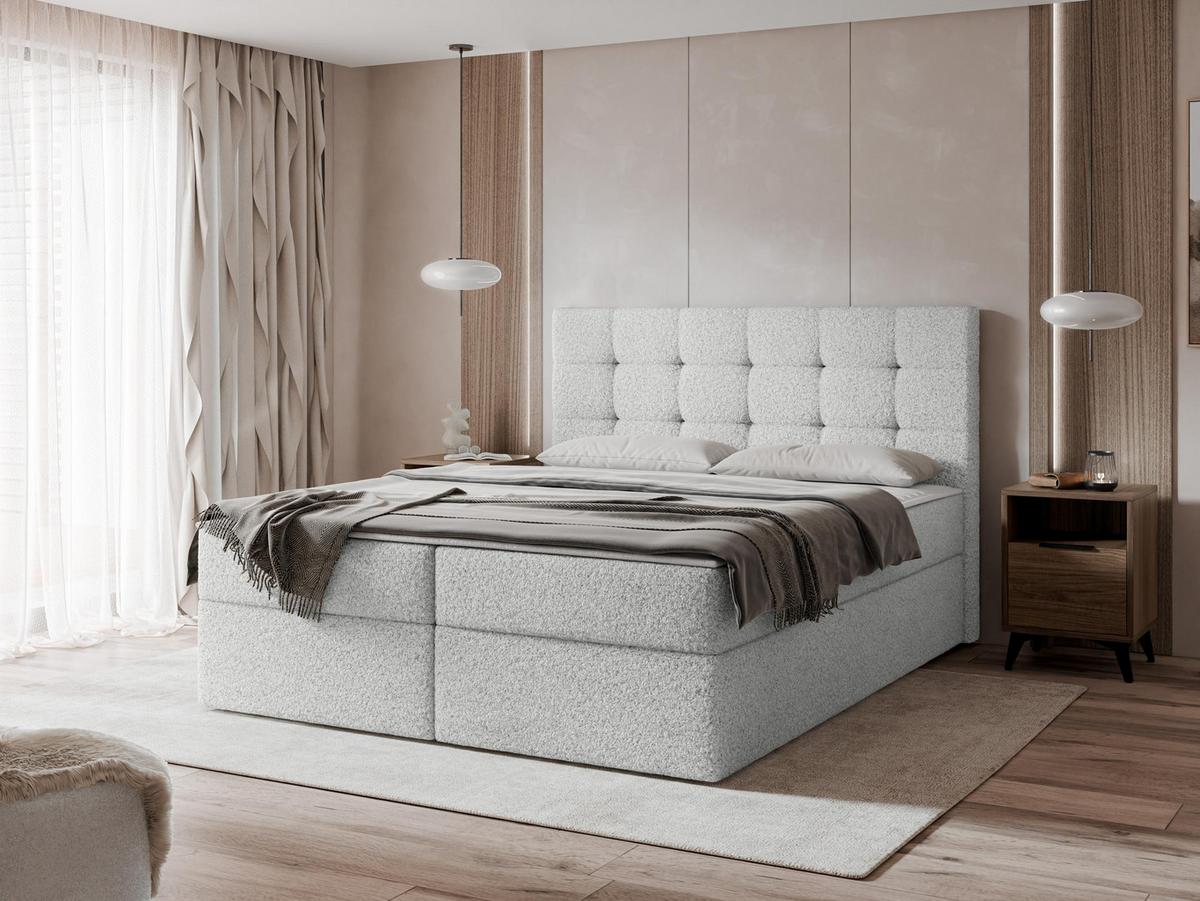 BOXBETT Luanda Boucle - H3 - Hellgrau, Holzwerkstoff/Textil (160/200cm) - MIRJAN24