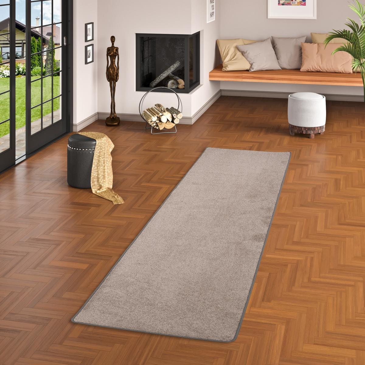 TREND VELOURS LÄUFER TEPPICH JOY - Taupe, Textil (80/240cm) - Snapstyle