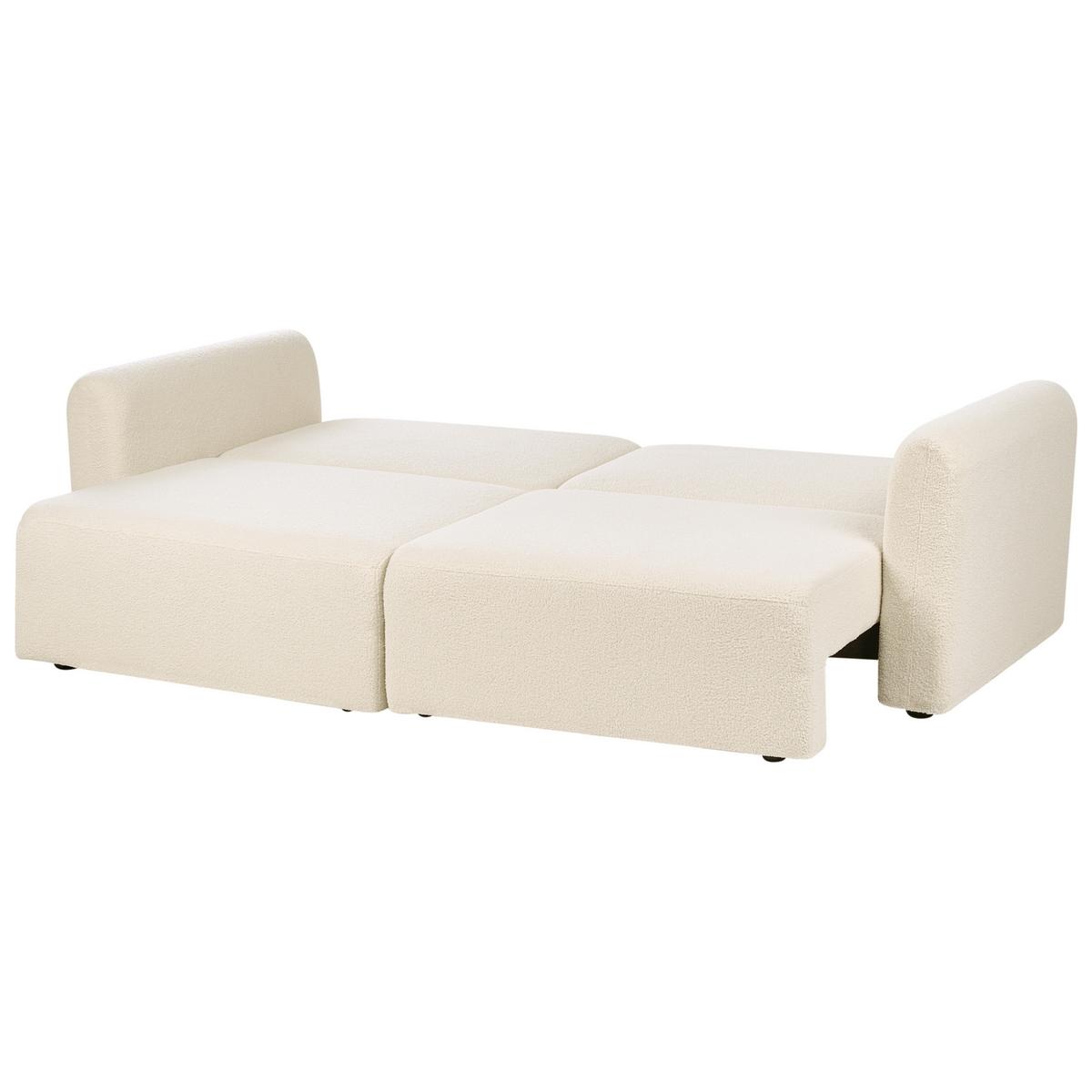 SCHLAFSOFA 3-Sitzer Bouclé Cremeweiß mit Stauraum Vaxholm - Creme, Textil (232/86/87cm) - Beliani