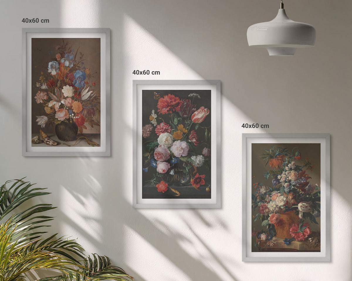 BILDER SET 3er Set - 40x60 cm Silberner Rahmen - Blumenarrangements in Vasen - Silberfarben, Kunststoff (40/60cm) - TULUP