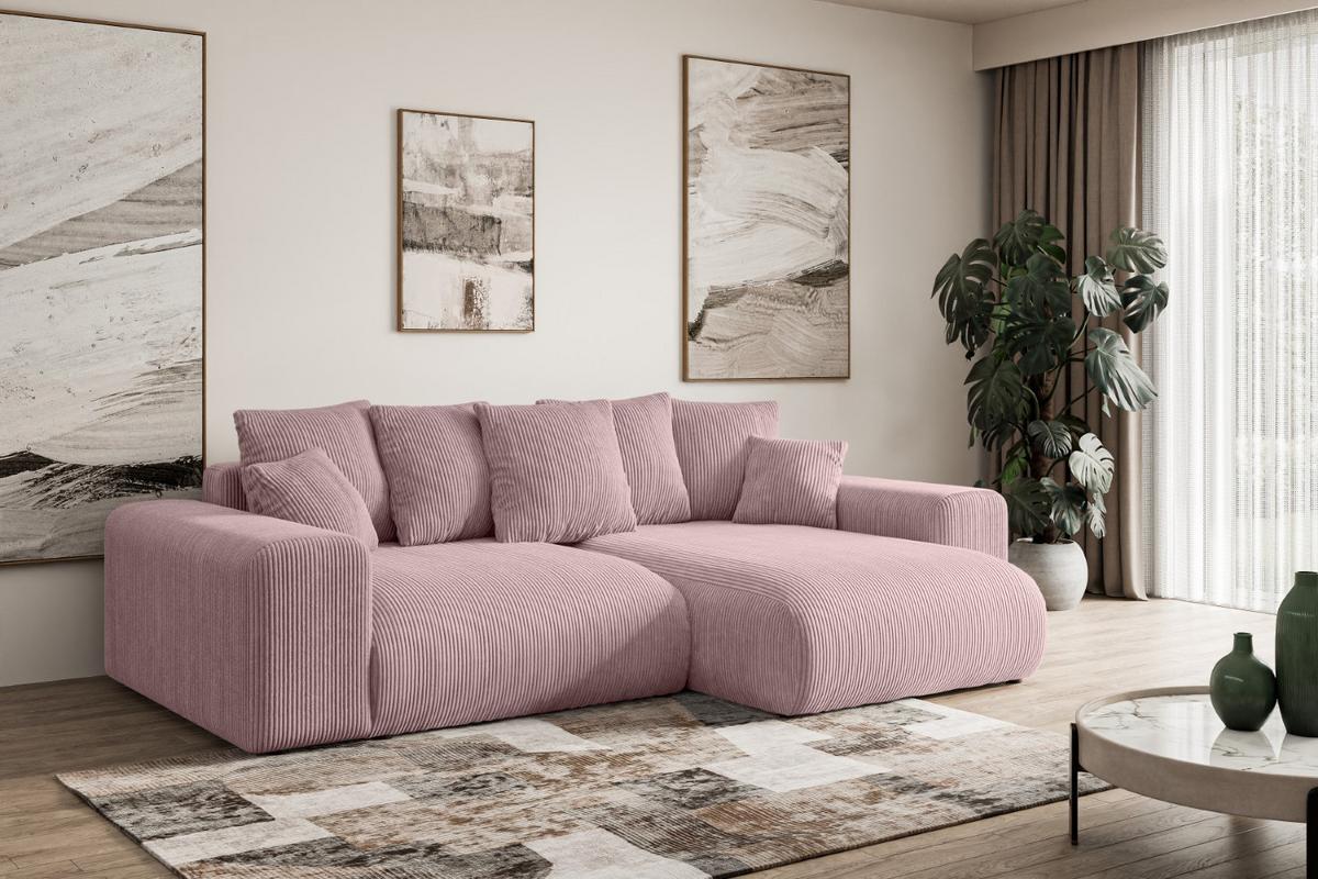 ECKSOFA Ottomane rechts ESKAR-L 266x176x72 Rosa Cord - Schwarz/Rosa, Holzwerkstoff/Kunststoff (176/266cm) - ALTDECOR