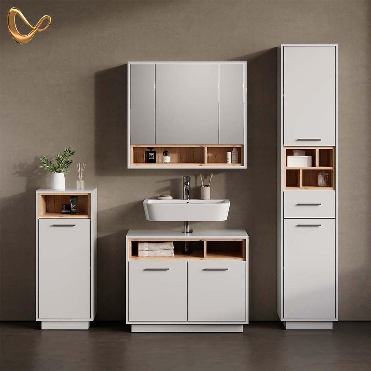 BADMÖBEL-SET Temo Weiß 4 Teile - Weiß, Holzwerkstoff (80/93/40cm) - Livinity®