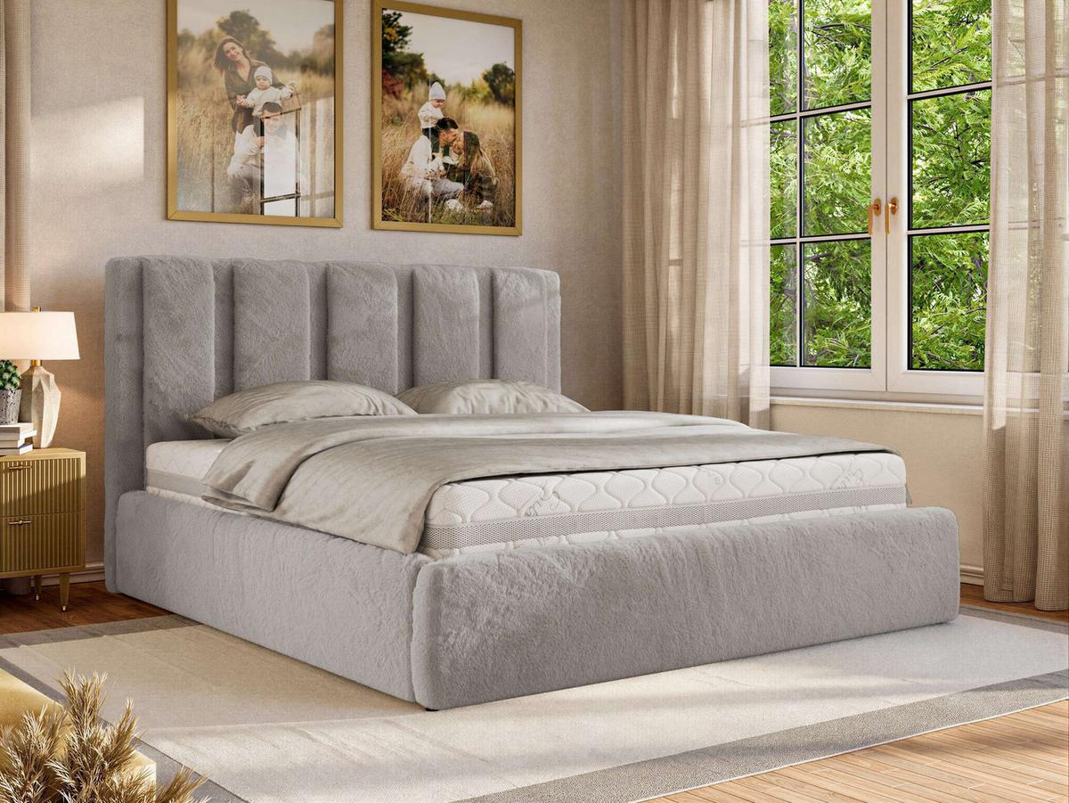 POLSTERBETT SAVINO CLASSIC 140/200 - Hellgrau Plüsch - Pocket-Matratze - Hellgrau, Textil (140/200cm) - MKS