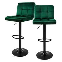 BARHOCKER 2er Set Grün aus Samt höhenverstellbar/drehbar - Schwarz/Grün, Textil/Metall (50/112/45cm) - ML-DESIGN