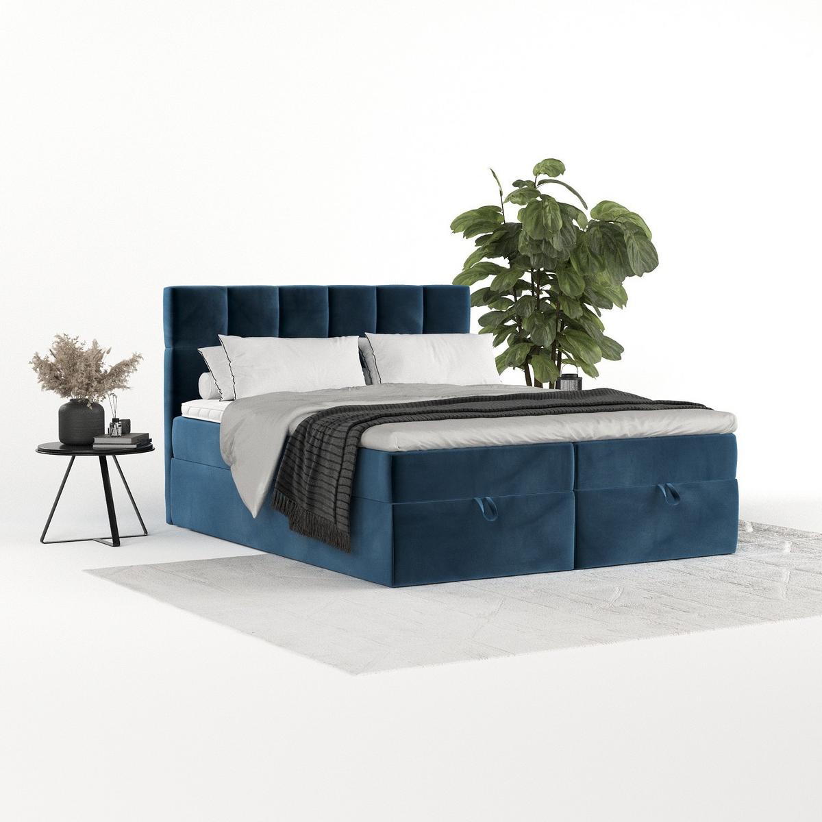 BOXBETT Savio 200/200 cm Dunkelblau im Kronos Stoff - Schwarz/Dunkelblau, Holz/Holzwerkstoff (200/200cm) - AltaBeds