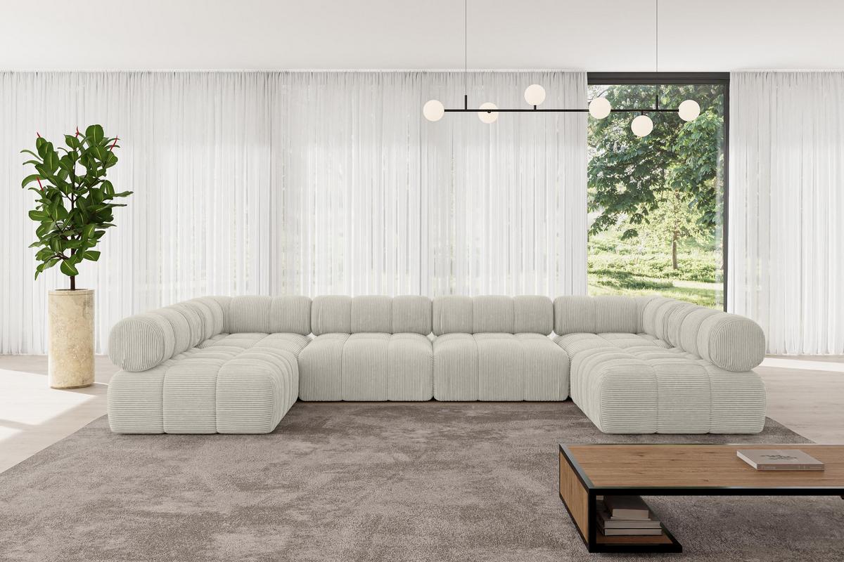 WOHNLANDSCHAFT modulares Sofa Garvo-U2 - 380x190x70 cm Creme Cord - Hellgrau/Creme, Holzwerkstoff/Textil (380/70/190cm) - ALTDECOR