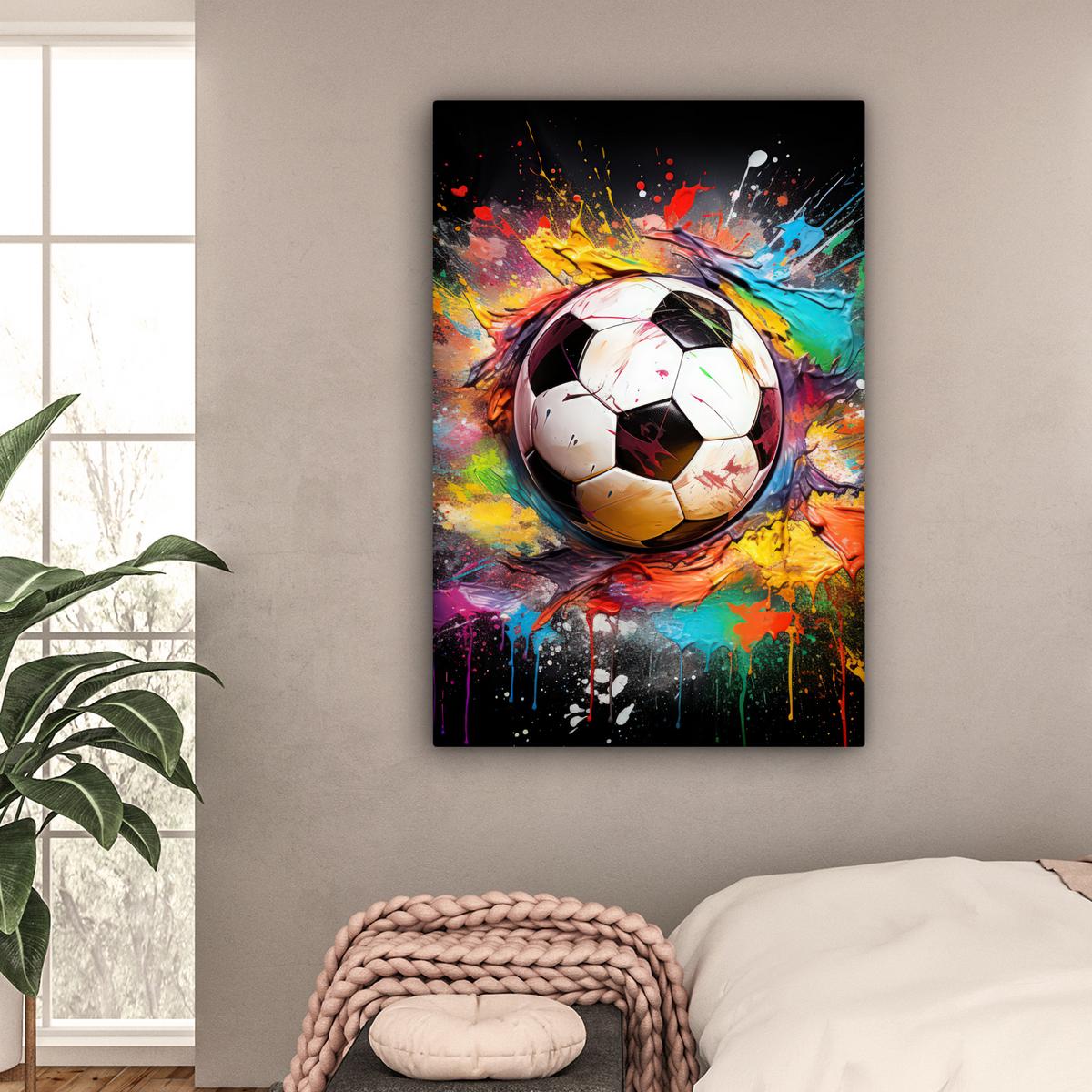 LEINWANDBILD Fußball - Farbe - Farben - Schwarz - Weiß Deko XXL 80x120 cm - Weiß, Textil (80/120cm) - MuchoWow