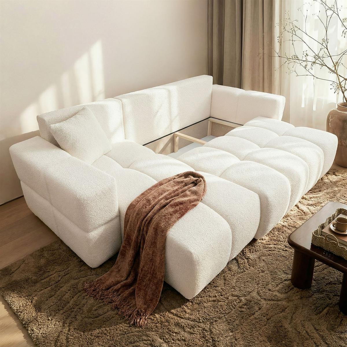 ECKSOFA Denise Mit Schlaffunktion - Creme, Holzwerkstoff/Textil (250/148cm) - Fun Möbel