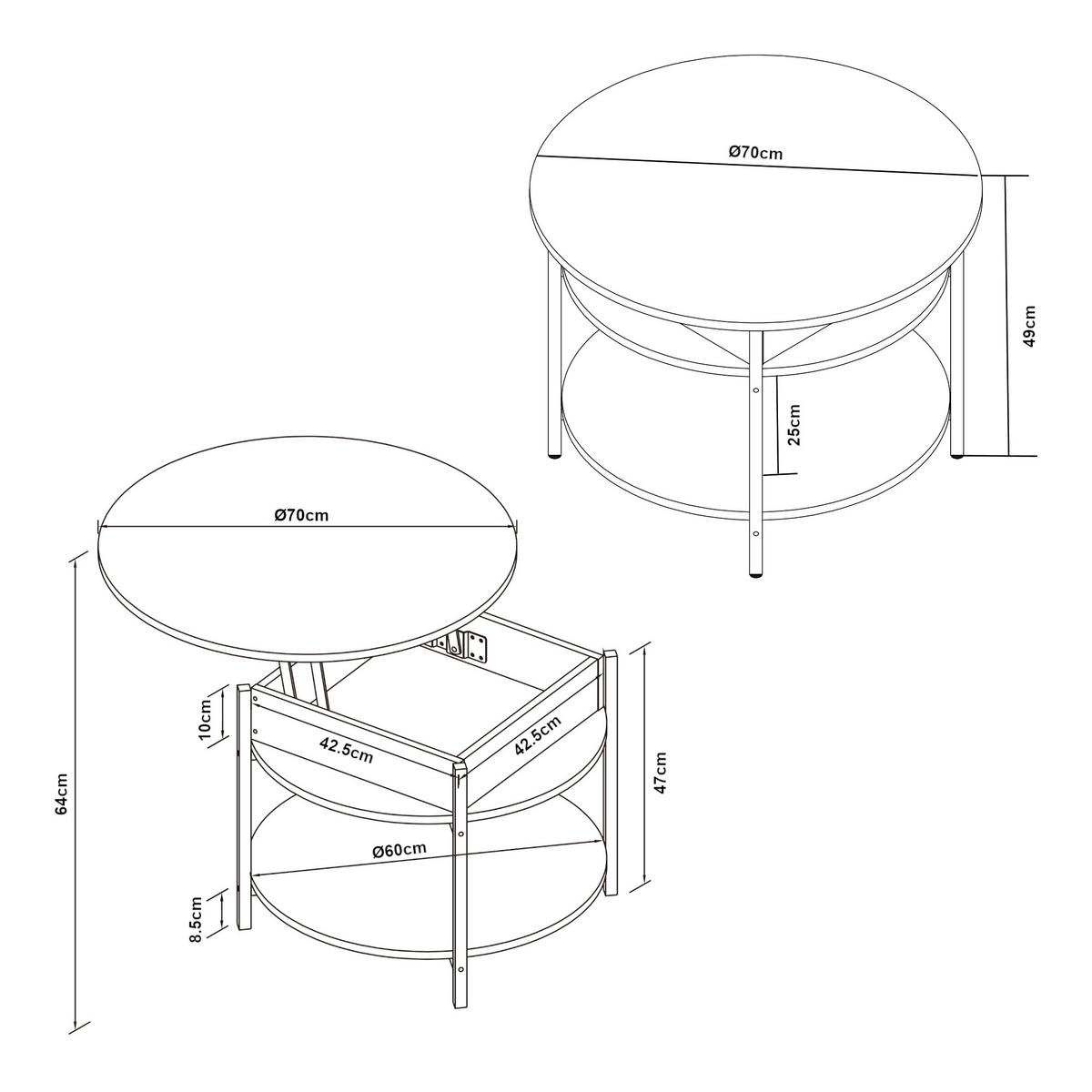 COUCHTISCH Kandas 70/49 cm - Eichefarben/Schwarz, Holzwerkstoff/Metall (70/70/49cm) - [en.casa]
