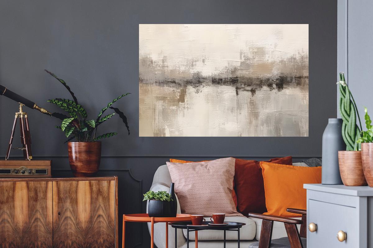 WANDTATTOO Moderne Kunst - Abstrakt - Beige Wandsticker 120x80 cm - Beige, Kunststoff (120/80/0.1cm) - MuchoWow