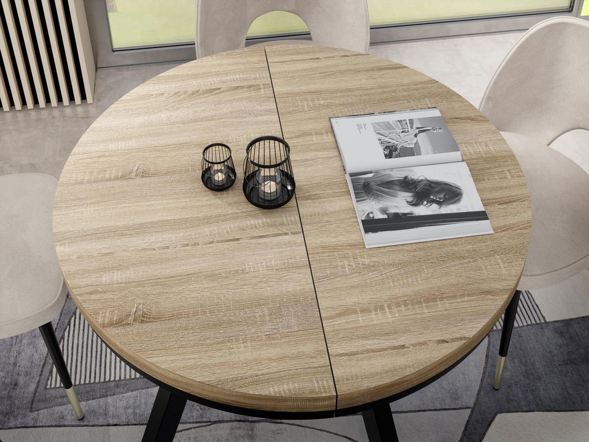 ESSTISCH Lume Weiß runder ausziehbarer, Sonoma Eiche 100-150/100/76 cm - Weiß/Sonoma Eiche, Holz/Holzwerkstoff (100/150/76cm) - WFL GROUP