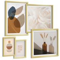 BILDER SET 5er Set - 50x50 cm & 20x30 cm & 40x60 cm Goldrahmen - Abstrakte Formen Akzente - Goldfarben, Kunststoff (40/60cm) - TULUP