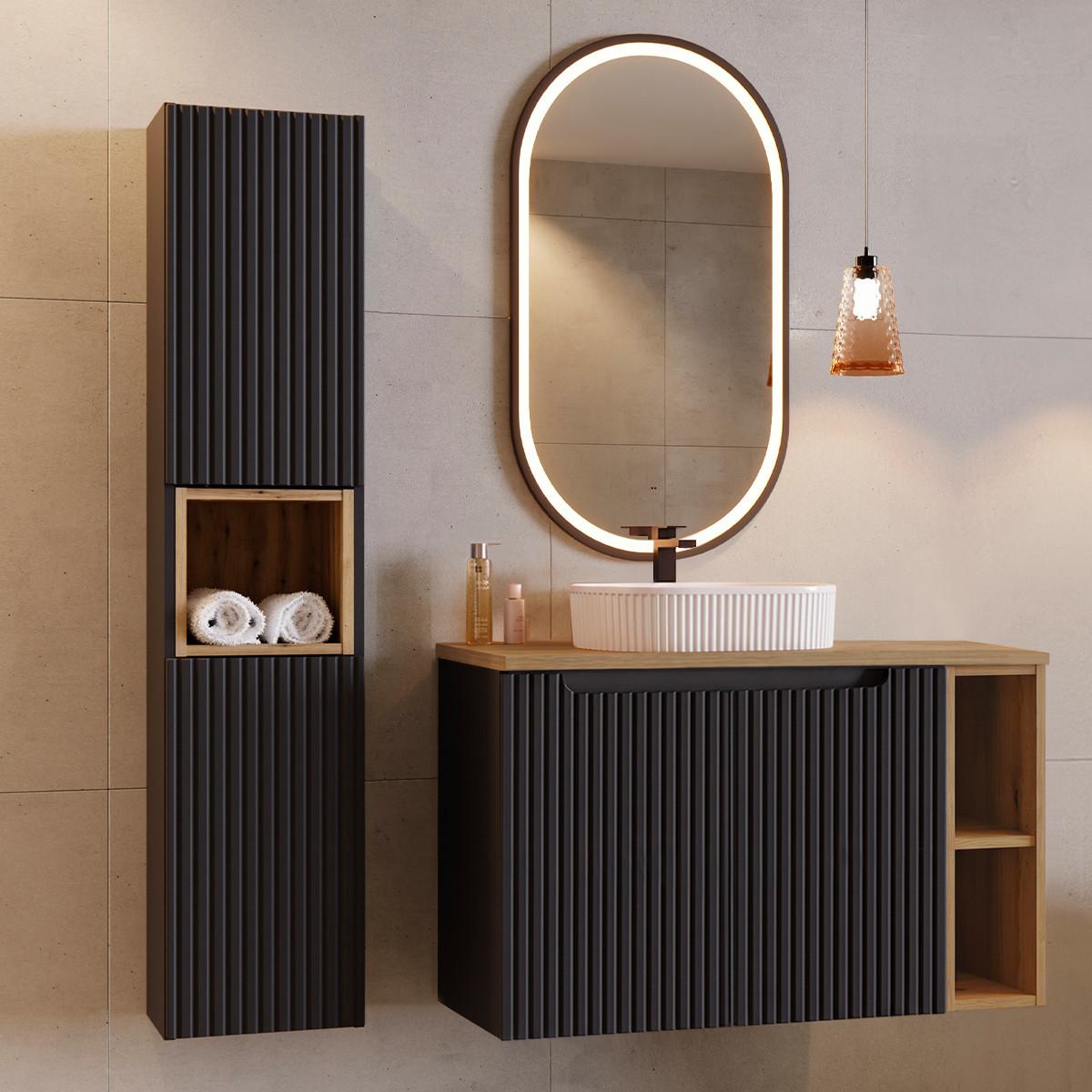 BADMÖBEL 100.4cm Riva 2er-Set Schwarz und Holz - Schwarz, Holzwerkstoff (100.4/59.5/40cm) - Petits-meubles