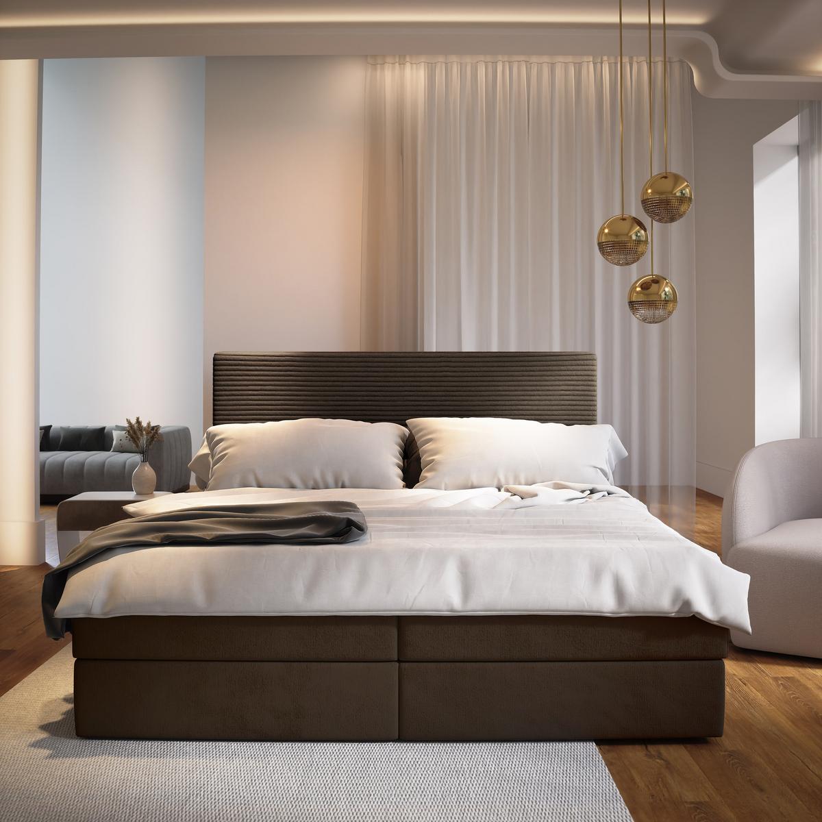 BOXBETT GIARRO 160x200 cm mit Matratze und Topper - Braun - Braun, Holz (160/200cm) - MASSENO