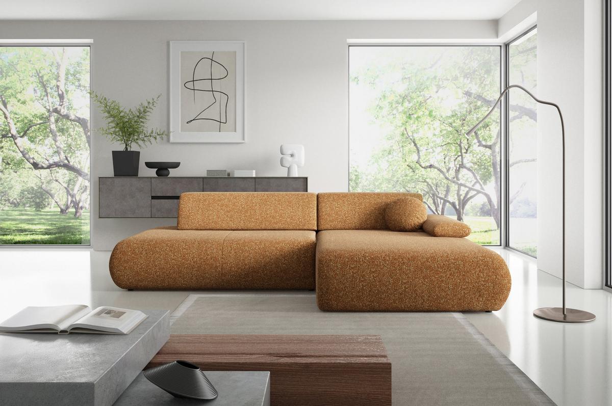 ECKSOFA DELTA R-S Braun Geflochtener Stoff mit Schlaffunktion - Braun, Holz (286/173.5cm) - MASSENO