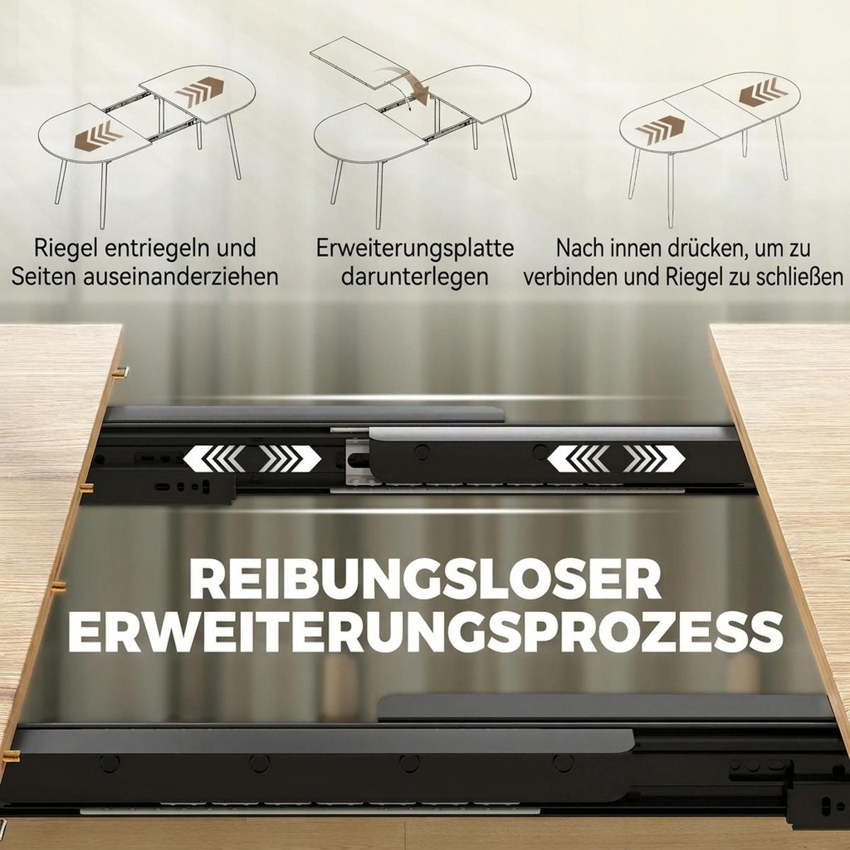 AUSZIEHBARER-ESSTISCH MDF Eiche - Eichefarben/Schwarz, Holzwerkstoff/Metall (160/80/75cm) - HOMCOM