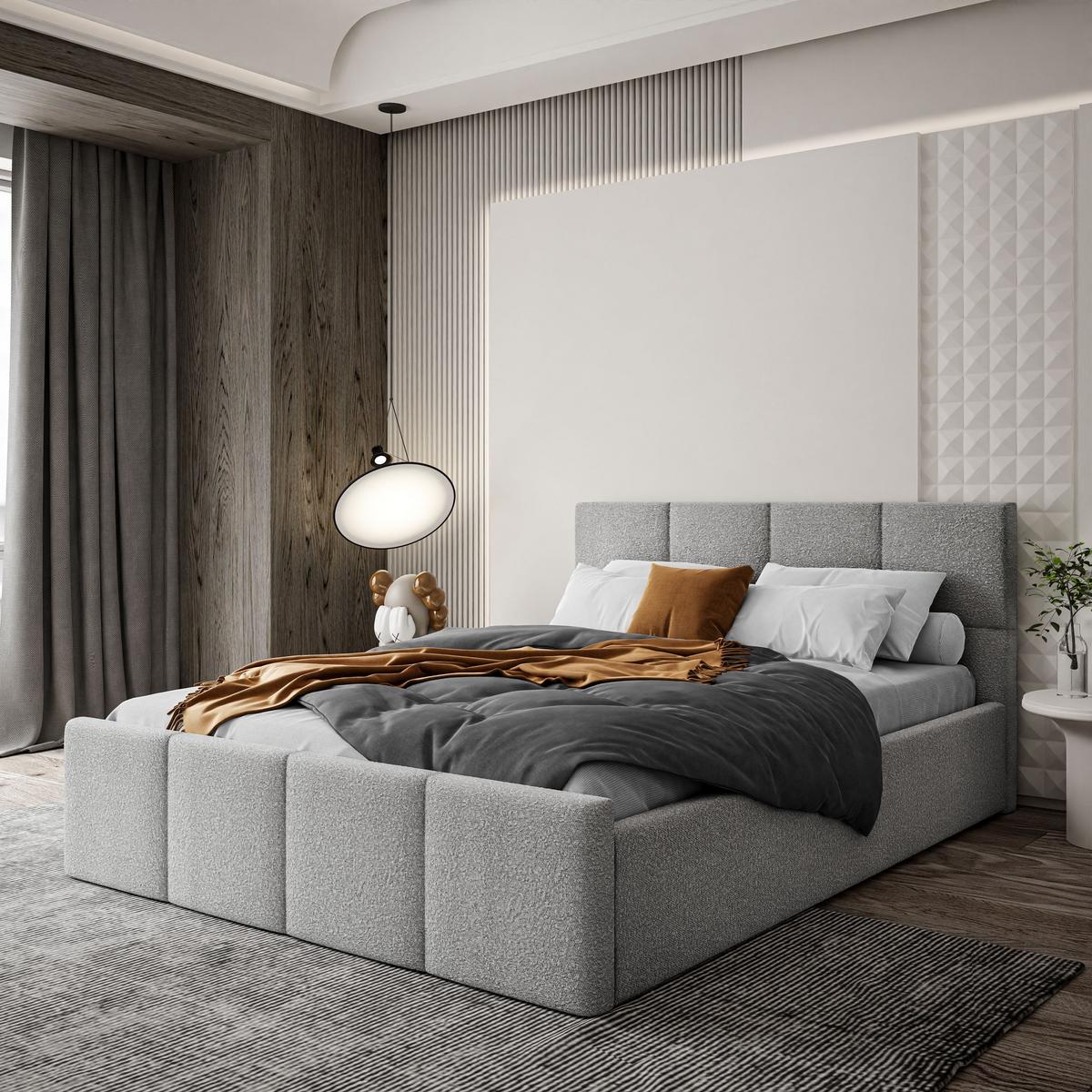 POLSTERBETT AVA 140x200 cm Ascot Toffe, 34 Holzlatten, Kopfteil 91 cm - Grau, Textil (140/200cm) - Lookway