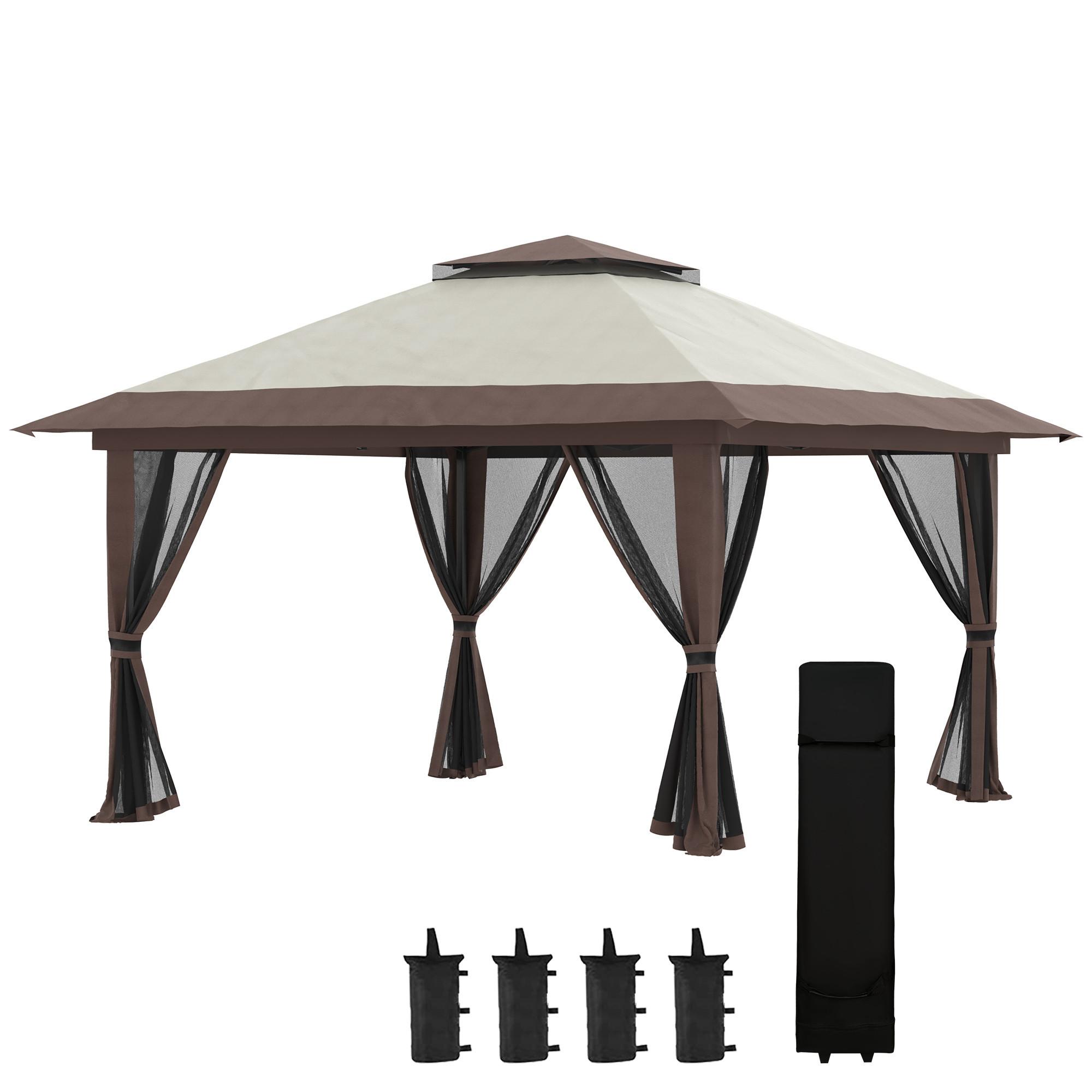 FALTPAVILLON, Grau, Polyesterstoff - Beige, Kunststoff (392/283/392cm) - Outsunny
