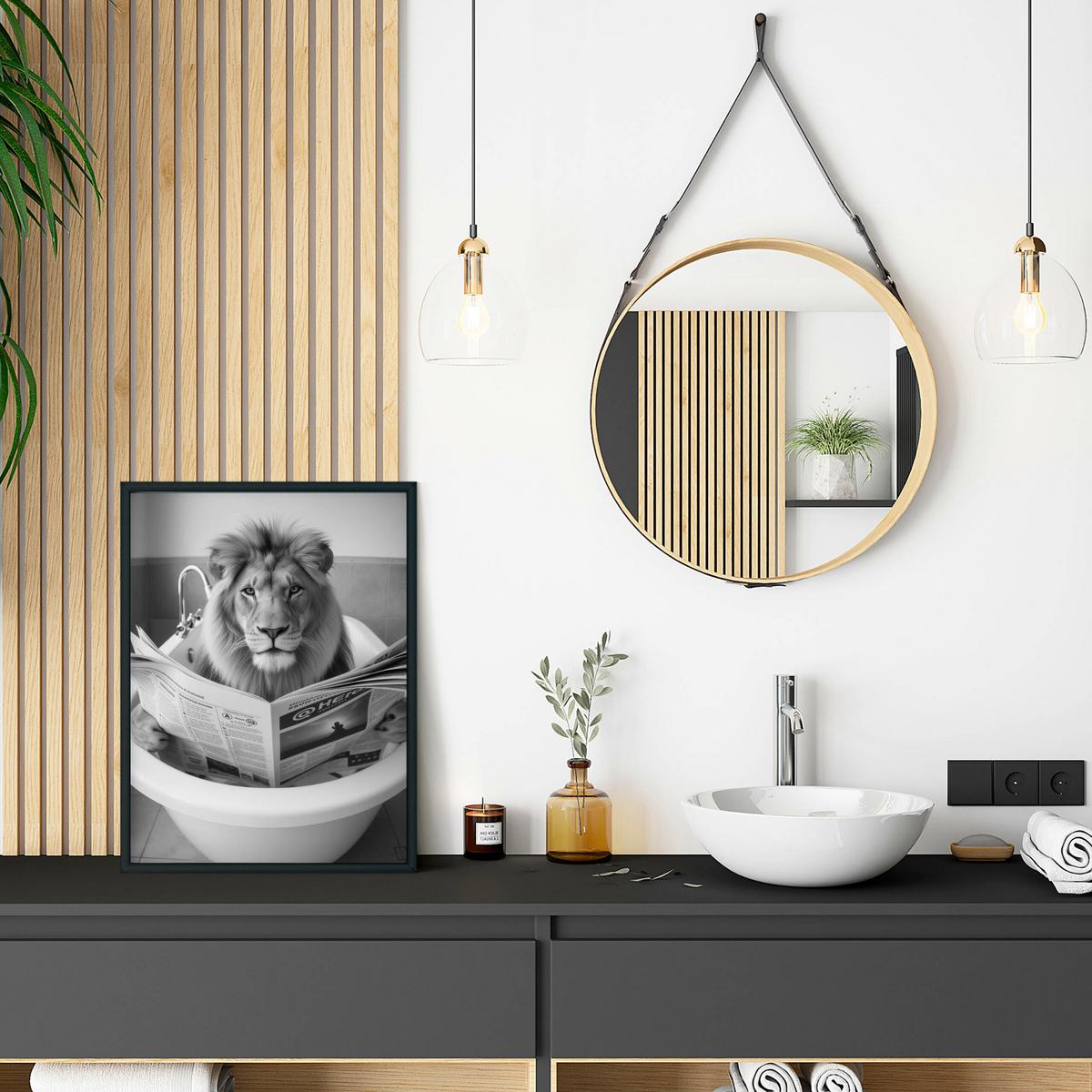 POSTER für WC Badezimmer LÖWE in der Badewanne Schwarz-Weiß Abstraktion 20x30cm - Schwarz/Weiß, Papier (20/30/30cm) - Muralo