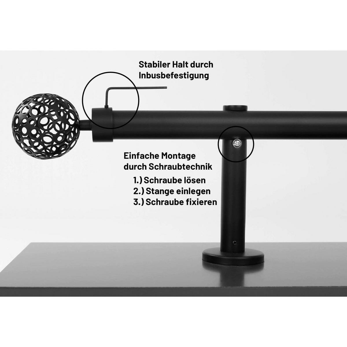 GARDINENSTANGE auf Maß 1-lauf Wandmontage Kugel 210cm - Schwarz, Metall (210cm) - Deco-Raum