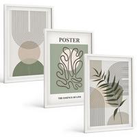 BILDER SET 3er Set - 40x60 cm Weißer Rahmen - Geometrische botanische Muster - Weiß, Kunststoff (40/60cm) - TULUP