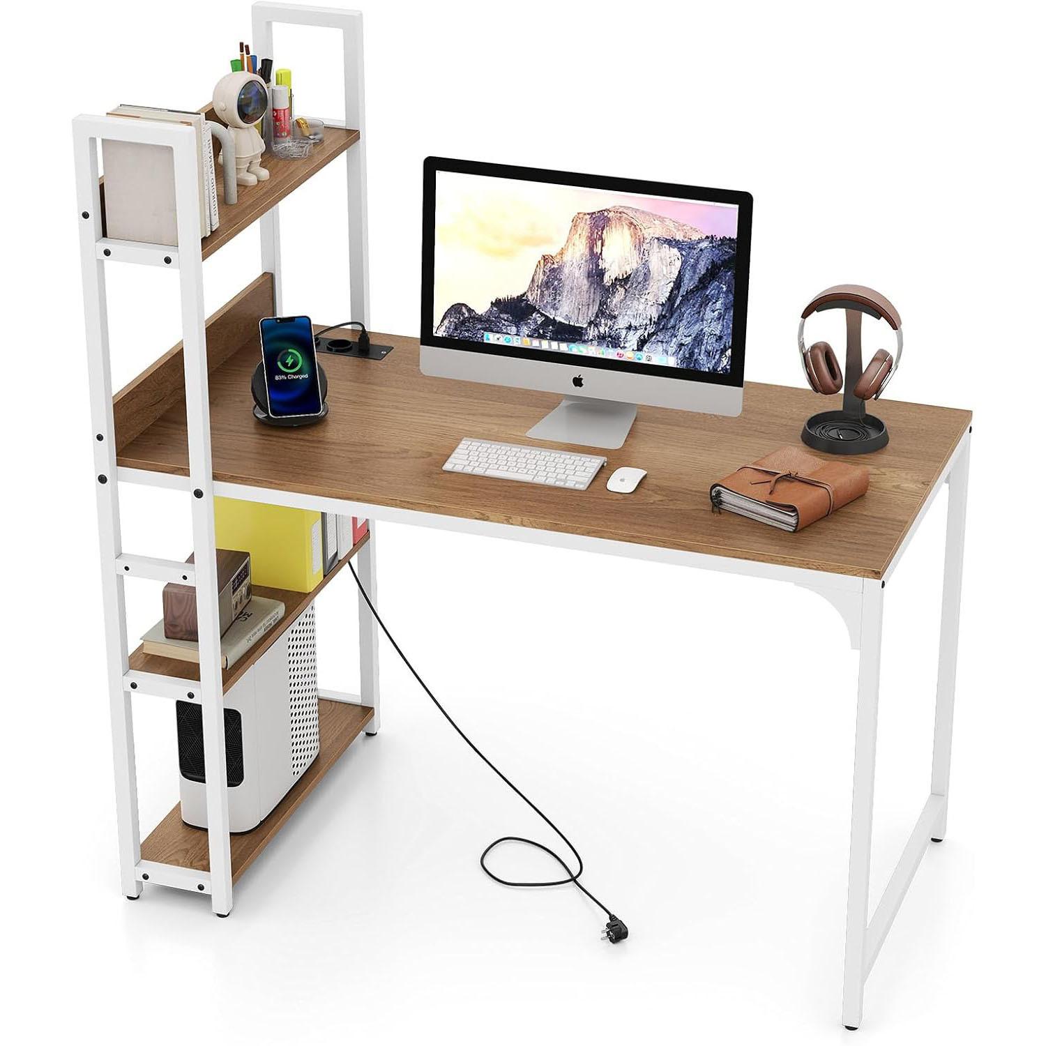 COMPUTERTISCH Natur - Naturfarben, Holzwerkstoff (65/120/130cm) - COSTWAY