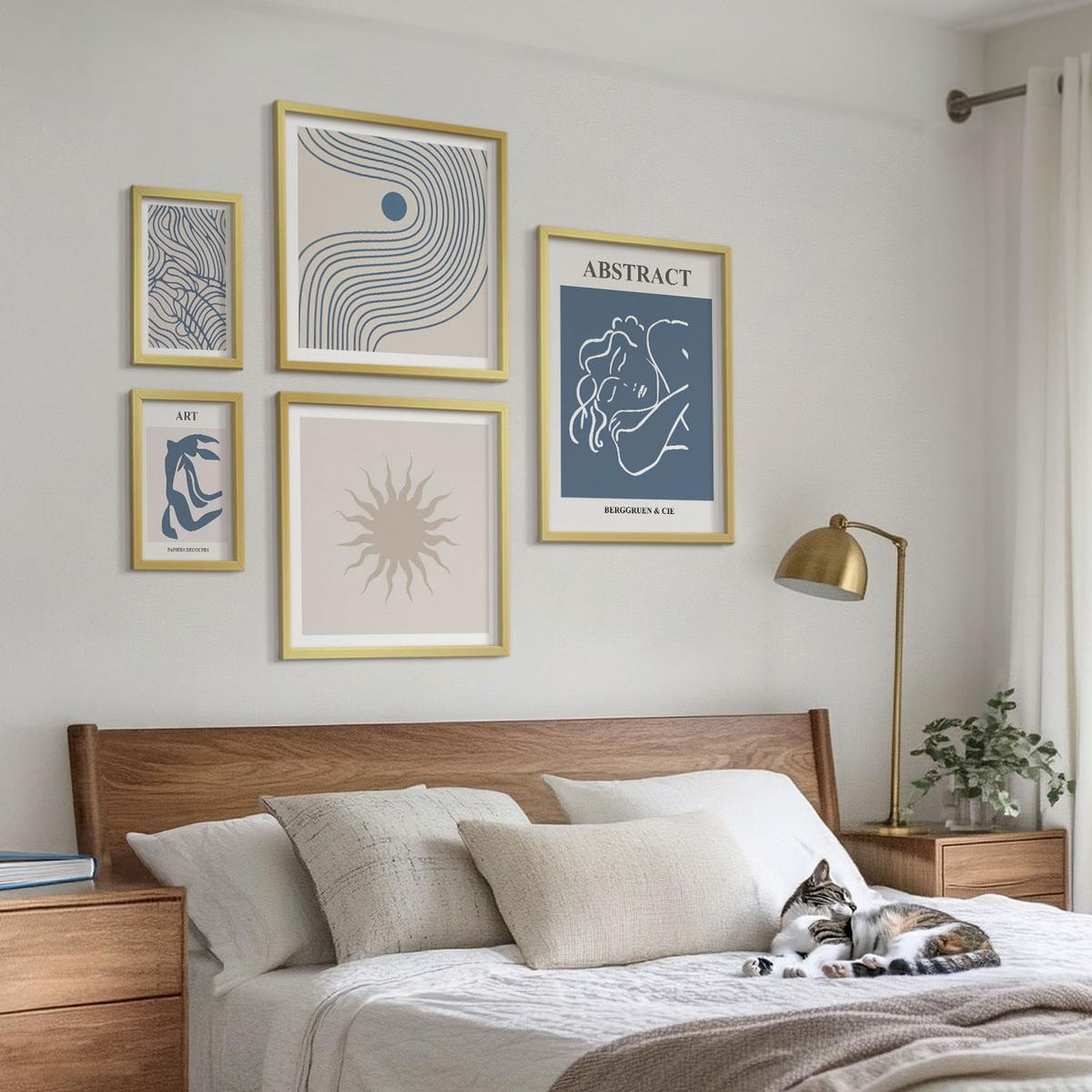 BILDER SET 5er Set - 50x50 cm & 20x30 cm & 40x60 cm Goldrahmen - Matisses stilvolle abstrakte Muster - Goldfarben, Kunststoff (40/60cm) - TULUP