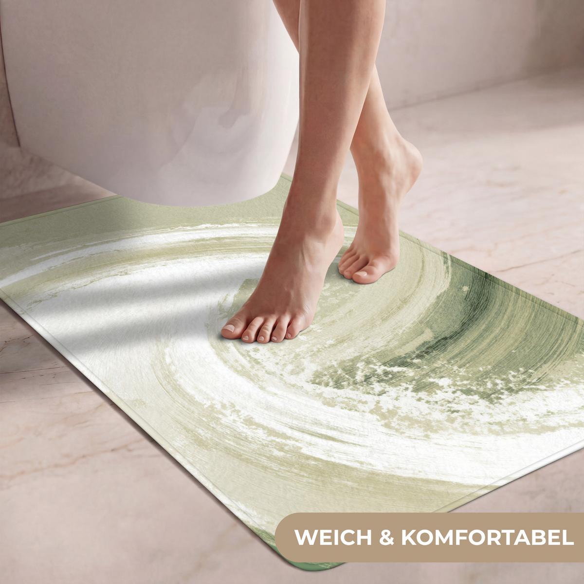 WC-VORLEGER Abstrakt - Pinselstriche - Wellen - Grün Toilettenvorleger 60x90 cm - Mintgrün, Textil (60/1cm) - OnlyWow