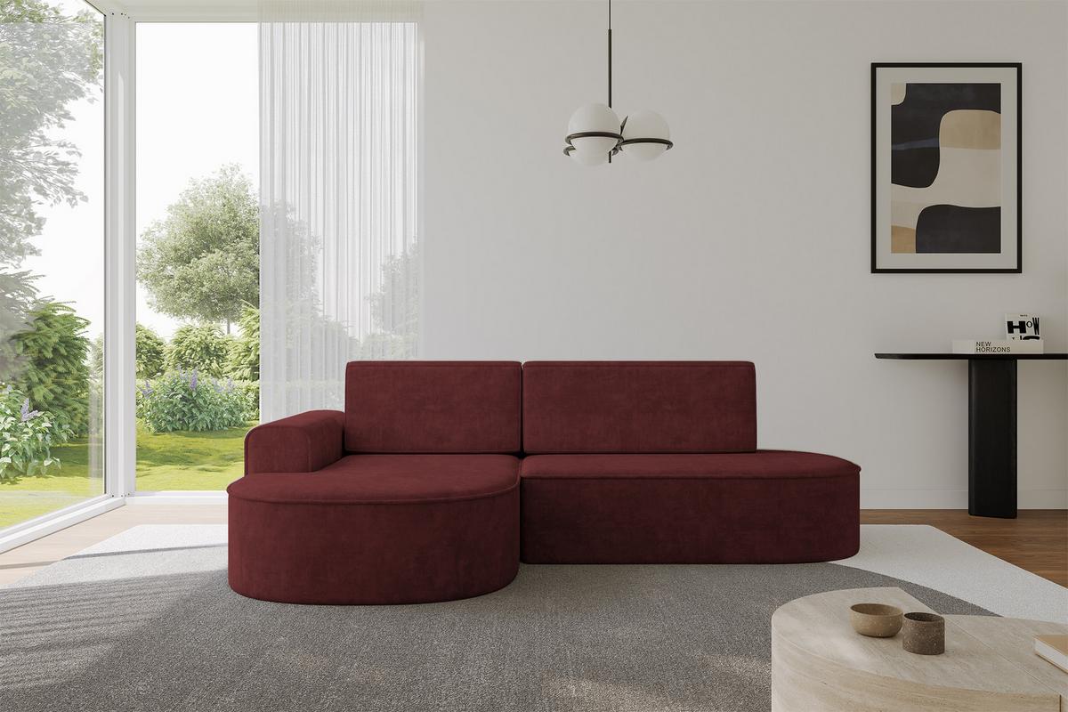 ECKSOFA mit Schlaffunktion und Bettkasten Ottomane Links MARI-L1-S - 283x167x73 cm Bordeauxrot Velours - Bordeaux/Schwarz, Holzwerkstoff/Kunststoff (283/167cm) - ALTDECOR