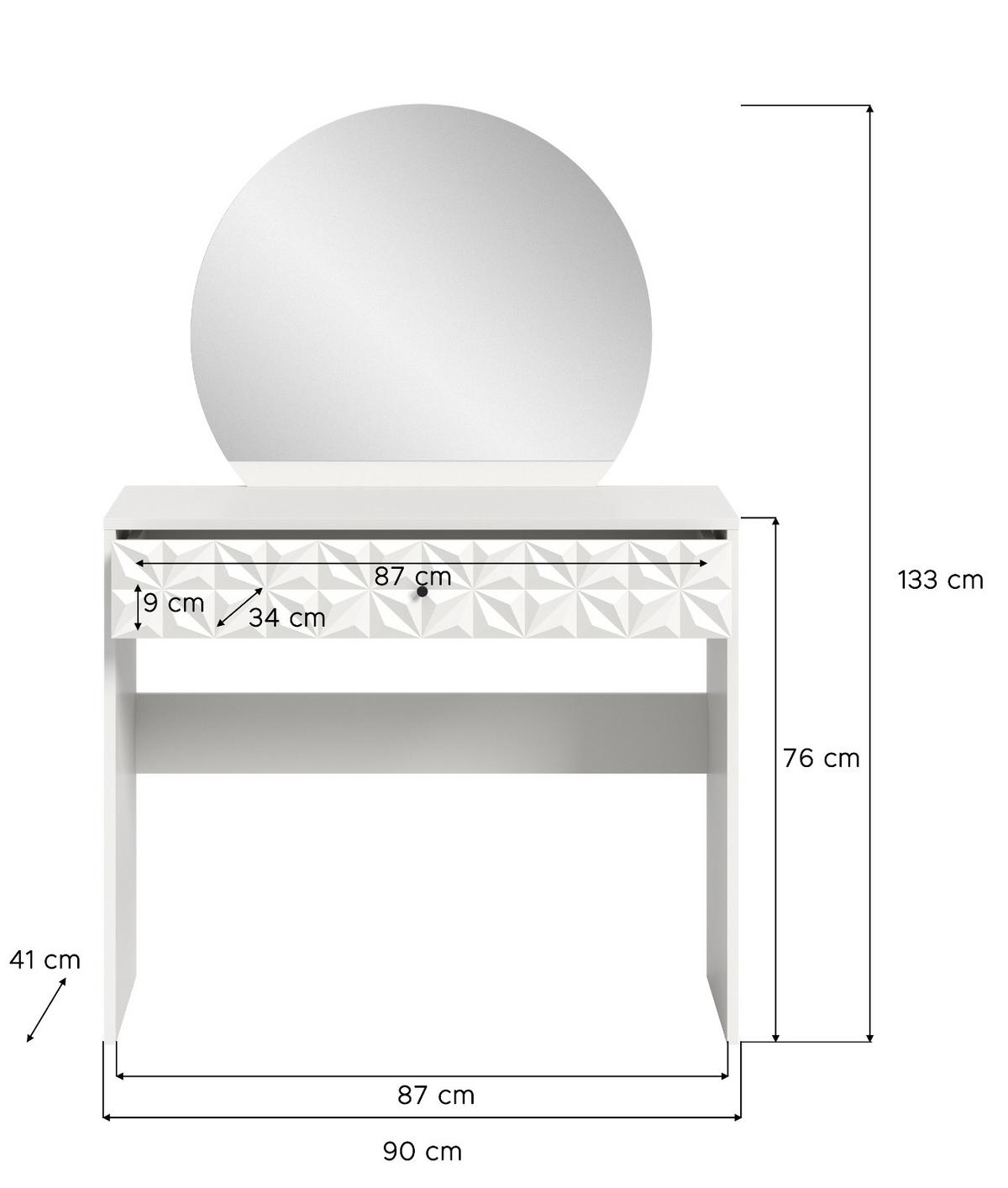 SCHMINKTISCH weiß Hochglanz 90 cm, Kosmetiktisch mit Spiegel - Weiß Hochglanz/Schwarz, Glas/Holzwerkstoff (39/133/90cm) - Inn.Furn