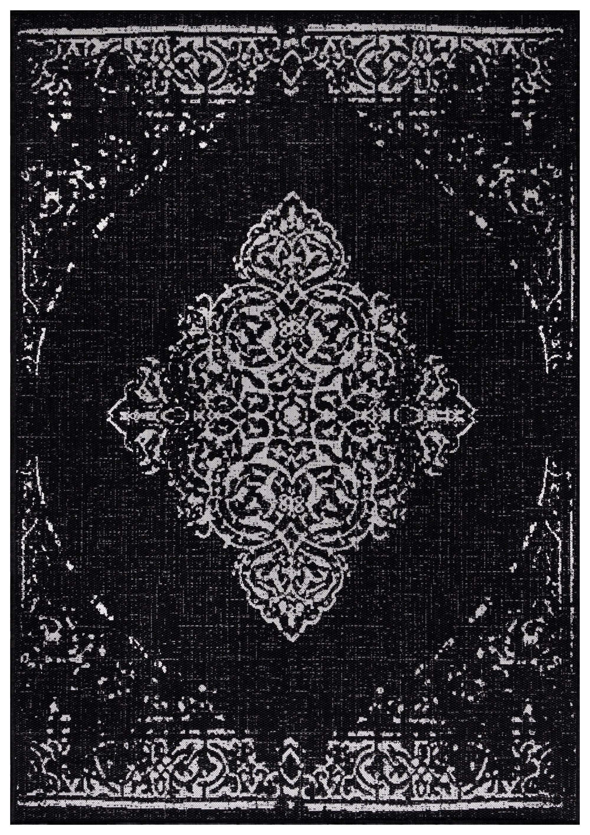 TEPPICH Outdoor SARNTAL in Schwarz, im Vintage-Stil, aus Polypropylen, 120 x 170 cm - Schwarz, Textil (120/170cm) - KADIMA DESIGN