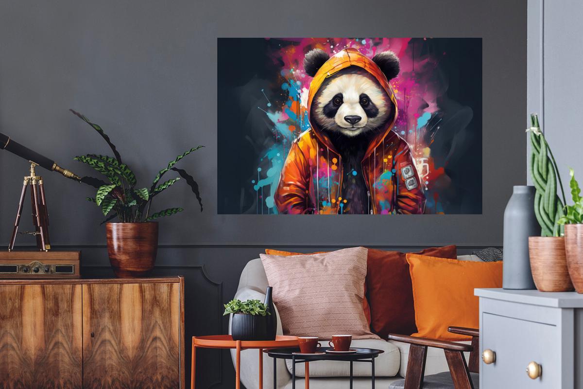WANDTATTOO Panda - Jacke - Graffiti - Orange Wandsticker 120x80 cm - Orange, Kunststoff (120/80/0.1cm) - MuchoWow