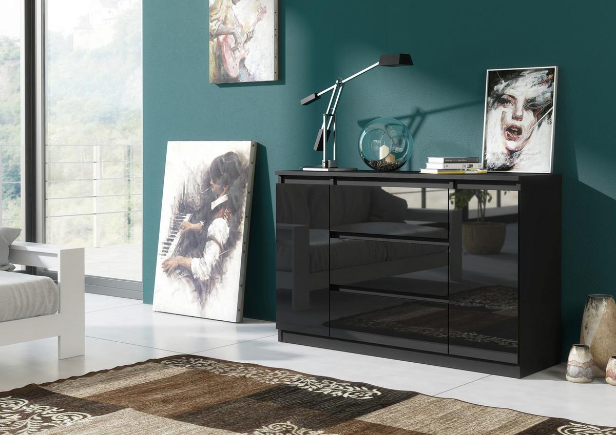 KOMMODE Schwarz, Hochglanz 120/79/39 - Schwarz Hochglanz/Schwarz, Holzwerkstoff (120/79/39cm) - RAUMHIRSCH FURNITURE